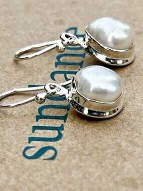 Sundance $108 NEW 1" PEARL Sterling Silver 1" Handmade Dangle Bridal Earrings